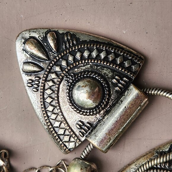 Bold Tribal Statement Necklace – Antique Silver Tone - Picture 10 of 11